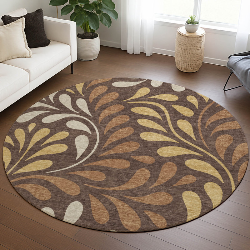 Machine Washable Indoor/Outdoor Lanphear ACN2411 Botanical Rug, Round 8'