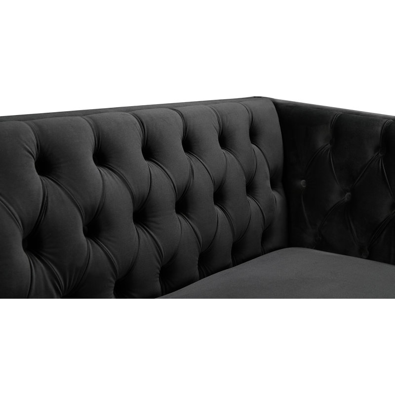 Michelle 66" Velvet Square Arm Sofa, Black Velvet