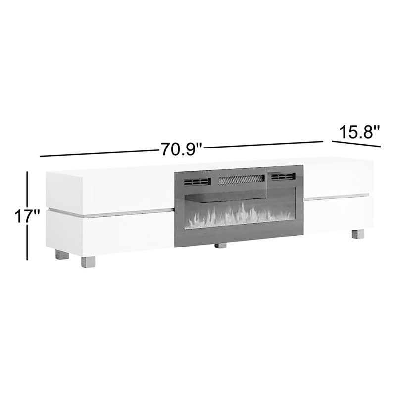 Kylene 70.9" Modern TV Stand with Electric Fireplace, High Gloss Finish, Media Storage, White