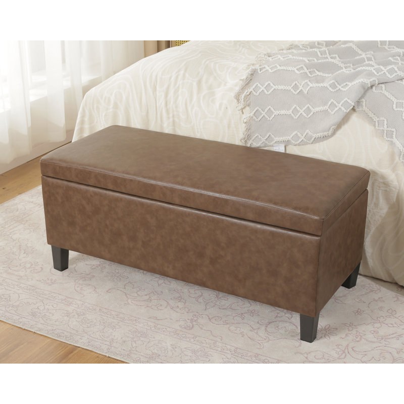 Faux Leather Lift Top Storage Bench, Brownish