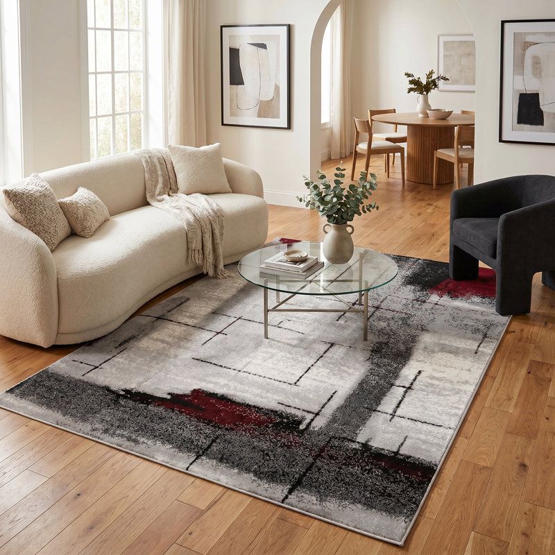 Tapis gris à motif abstrait Dillup-Jones, Rectangle 3 pi 9 po x 5 pi 9 po