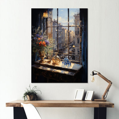 «Yellow NYC Floral Windows II» - art mural en métal New York City