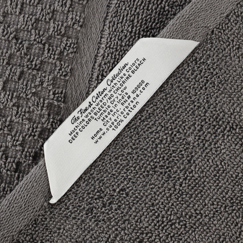 Lodie Cotton Plush Soft Absorbent Jacquard Solid and Two-Toned Face Towel Washcloth, Charcoal/Silver