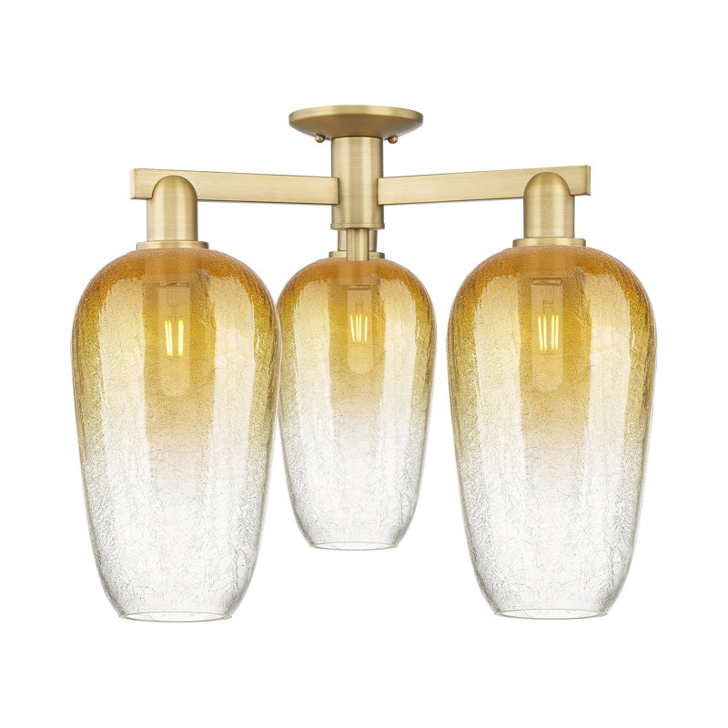 Brookhaven Flute - 3 Light Semi-Flush Mount, Laiton brossé, Ambre
