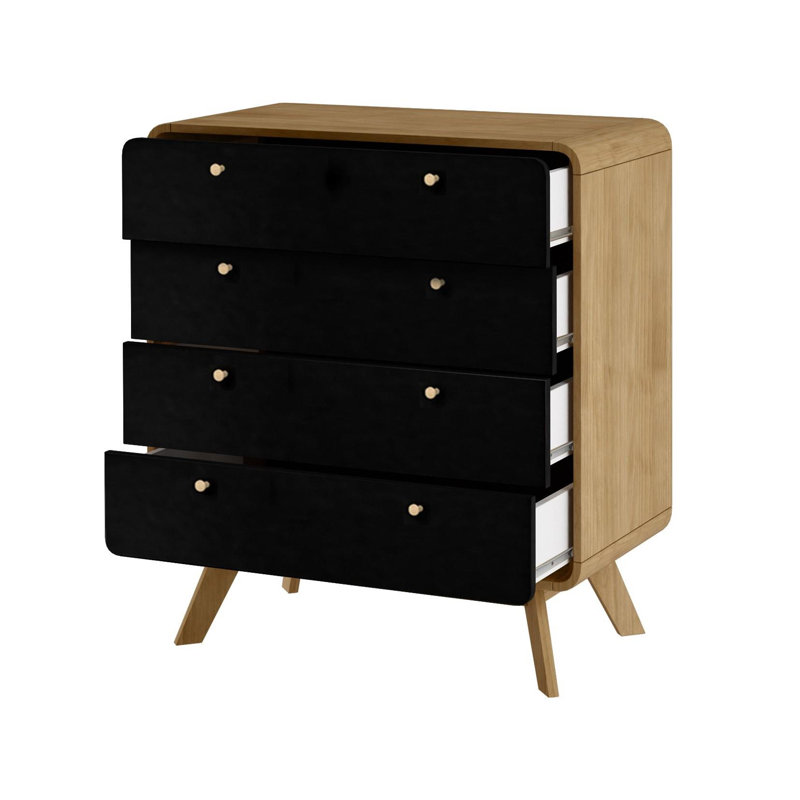 Commode 4 tiroirs l 31,5 po Jenova, Chêne / noir