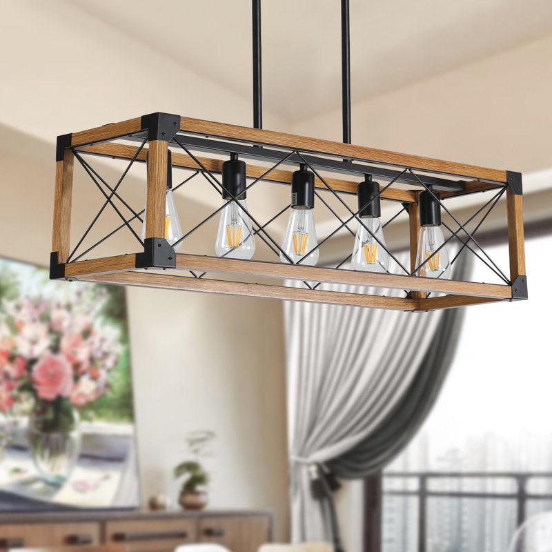 Lustre rectangulaire pour îlot de cuisine à 5 lumières Niyam