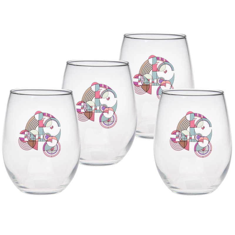 Frank Lloyd Wright Hoffman Rug 15-Ounce Stemless Wine Glass