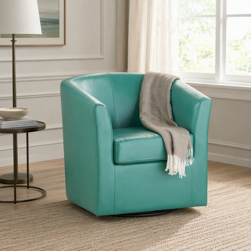 Fauteuil demi-tonneau pivotant en similicuir, Turquoise