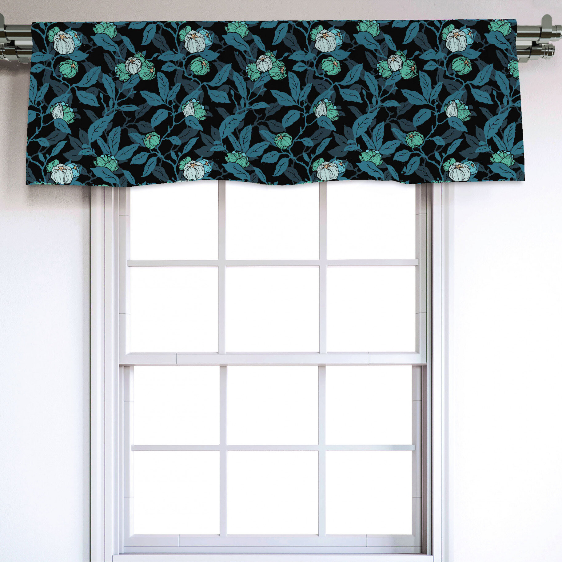 Ambesonne Floral Sateen Ruffled 54'' W Window Valance in | Wayfair