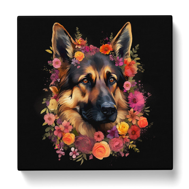 German Shepherd Floral - Wrapped Canvas, 35cm H x 35cm W x 3cm D