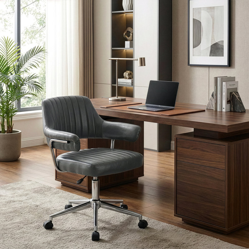 Chaise de travail pivotante en similicuir Avery, Gris
