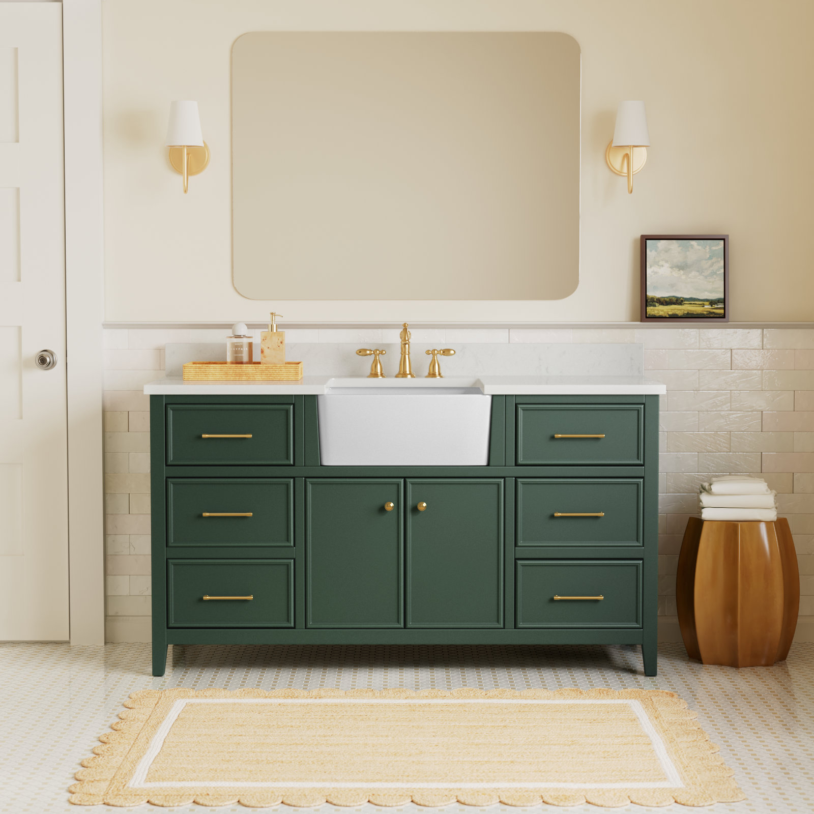 Aisa 60" Single Bathroom Vanity, Evergreen/Brushed Gold