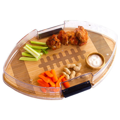 Flip, Serve & Store Football Reversible Bamboo Charcuterie Board with Locking Lid