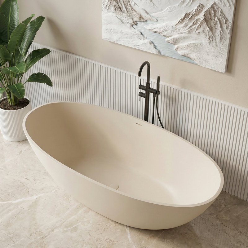Baignoire de trempage autoportante Bisque, L 67 po x l 30,71 po x H 22,05 po