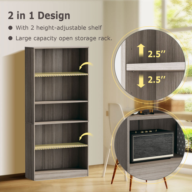 Bibliothèque standard Jalacia, Gris platine, (5 tablettes) H 67 po x l 31 po x P 11 po