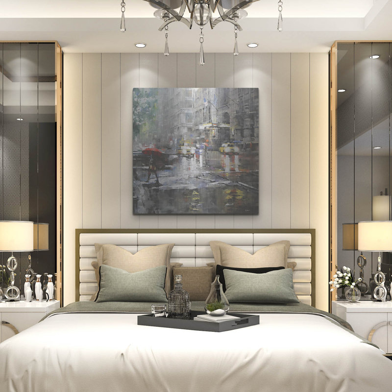 «Manhattan Red Umbrella» par Mark Lague, H 36 po x l 36 po