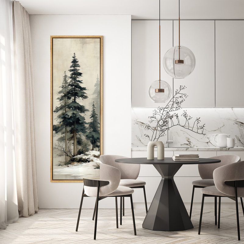 Rustic Snowy Evergreen Forest Landscape Extra Large Pictures Framed Canvas Print Wall Art, 60" H x 20" W x 1.5" D