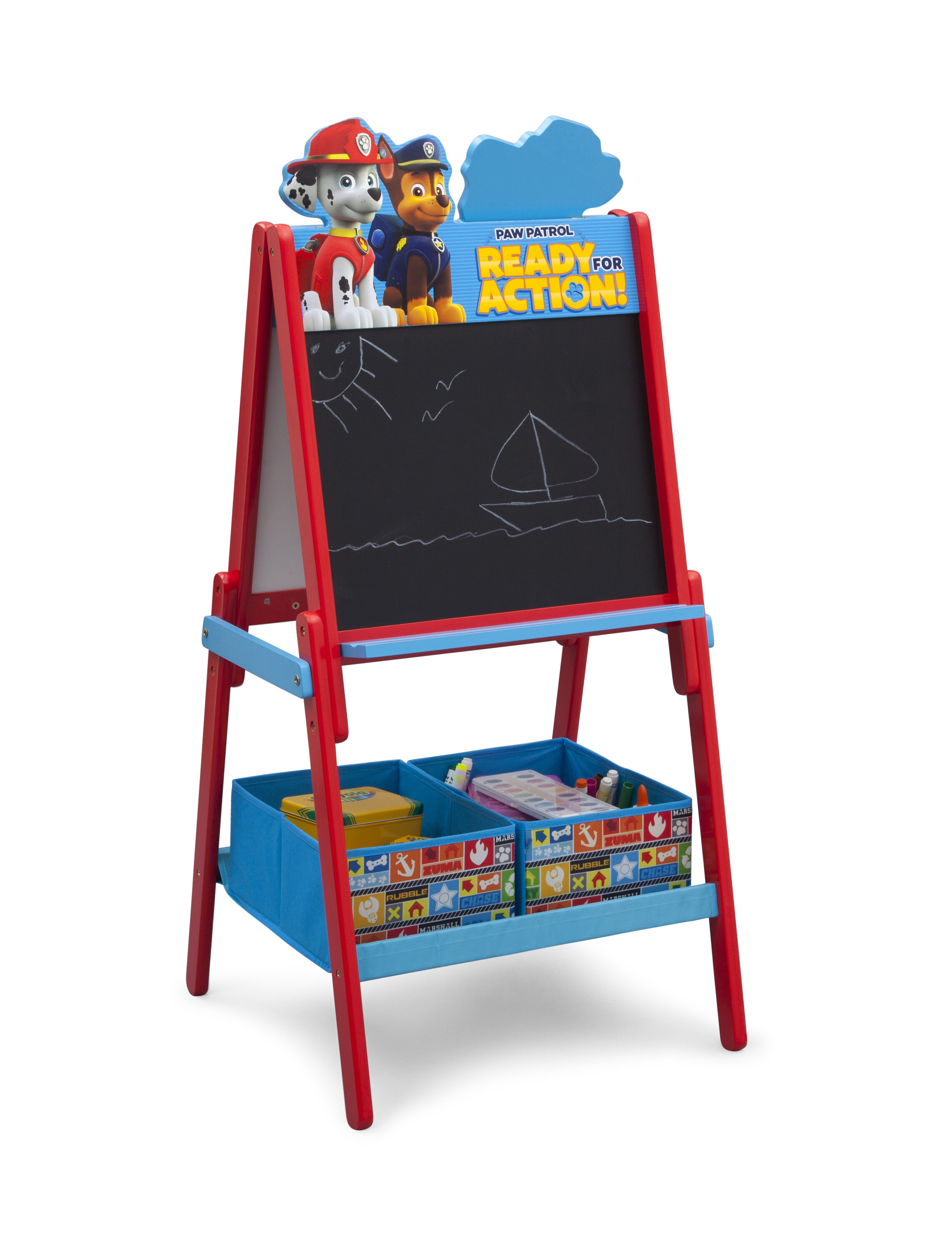 Duke Baby 3-in-1 Kids Art Easel with Dry-Erase Board, Chalkboard, Paper Roll and Art Supply Storage- Green