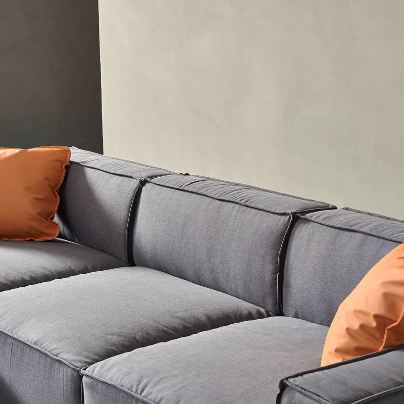 Upholstered L-Shaped Sectional Reversible, Right Hand Facing, Beige 100% Polyester