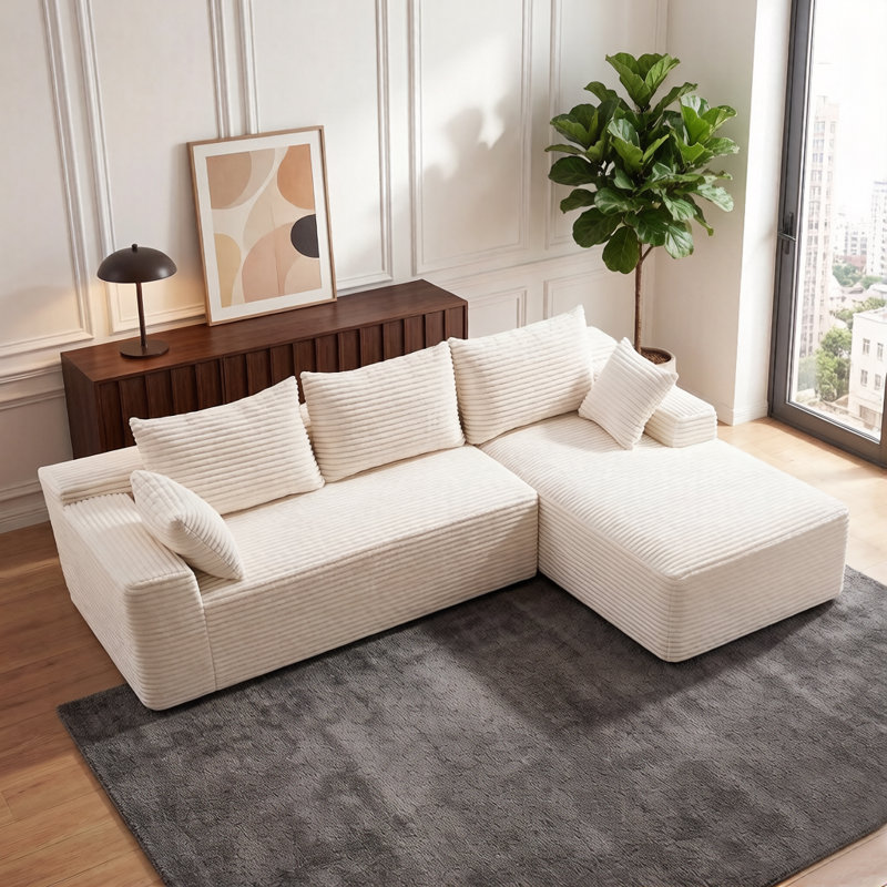 Canapé modulaire 106,3 po Cloud, Orienté à droite, Velours côtelé blanc