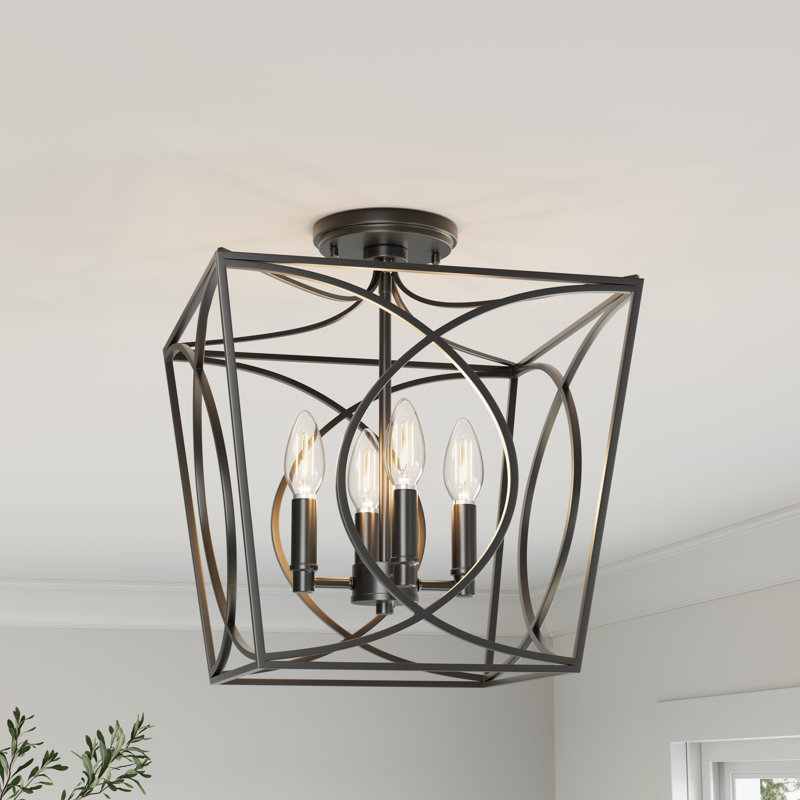 Plafonnier semi-encastré 4 lumières Gracie Oaks Dumais, Noir mat