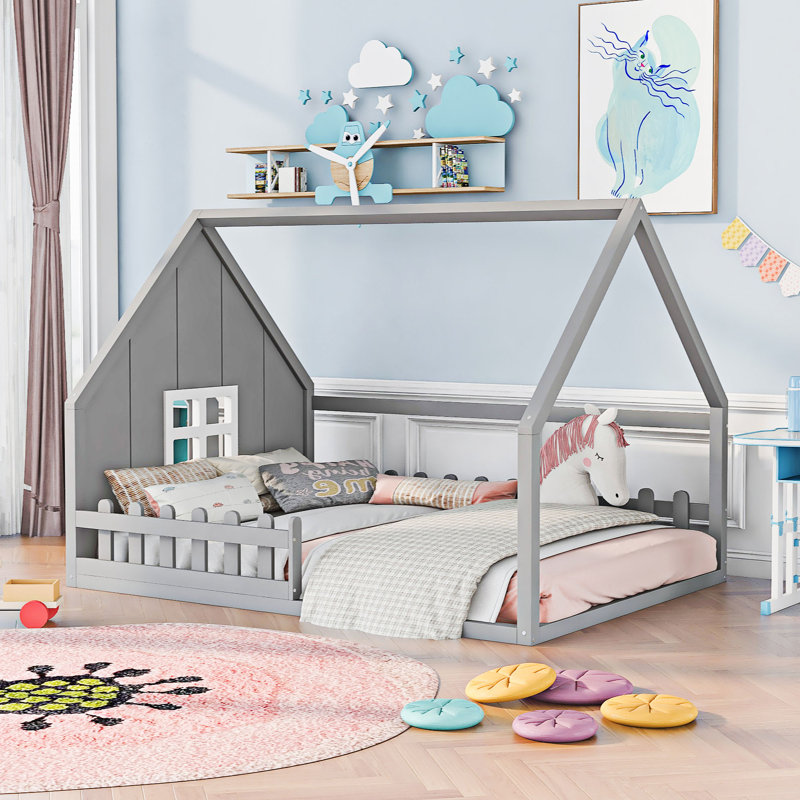 Lit simple en bois massif Vontez, gris