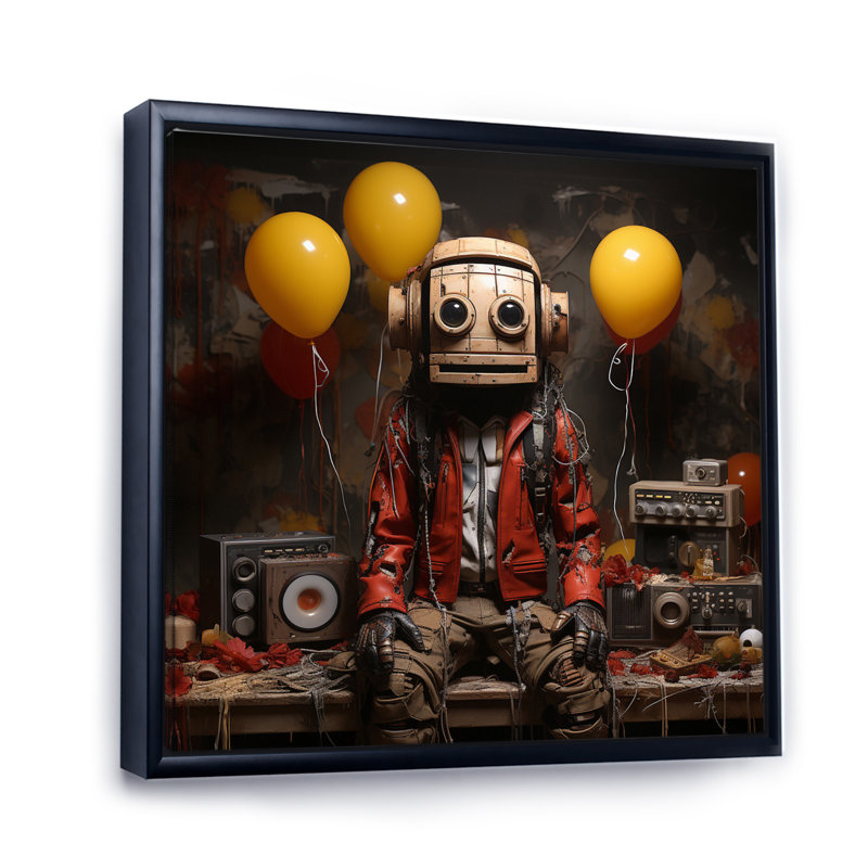 Humain robot sur toile, H 36 po x l 36 po x P 1,5 po, Cadre flottant noir