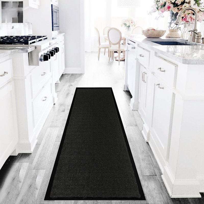 Hallway Runner Rug Heavy Duty Non-Slip Rubber Back, Anthracite 90x200cm Long Runner - Dirt Trapper, Water Absorbent, Washable Rugs, Carpet for Hallway Kitchen Living Room