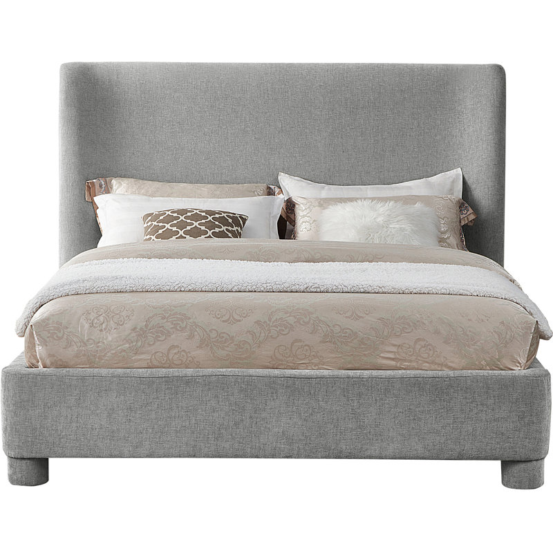 Hridhaan Upholstered Unfinished Wingback Bed, Grey Chenille Fabric, King