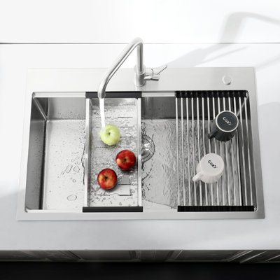 Stainless Steel 33"X22"X10" Undermount Kitchen Sink. Dark Grey, Single Bowl With Accessories, Speedy Drainage Function, Produced 33"X22" Sink Undermount. Quick Mechanism, Production