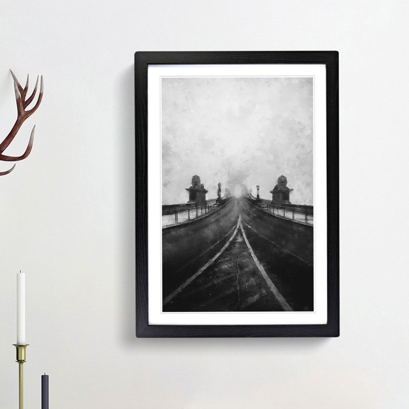 Szechenyi Chain Bridge in Budapest - Picture Frame Painting Print, 33cm H x 24cm W x 2cm D, Black Framed