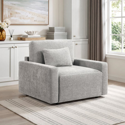 Garde 46.5" Modern & Contemporary Textured Fabric Convertible Sleeper Chair with Built-In Charging Ports & Reversible Cushions