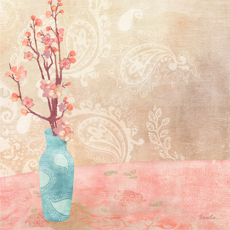 «Vase of Cherry Blossoms II» par Evelia Design, reproduction d'art sur toile tendue, H 12 po x l 12 po, Toile tendue
