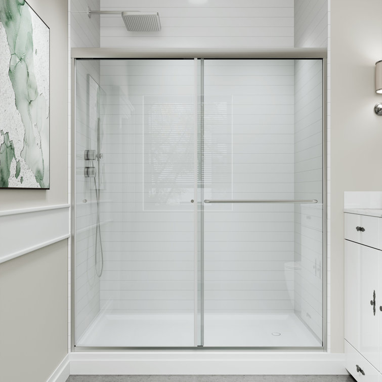 44-48" W x 70" H Semi-Frameless Double Sliding Shower Door with with 1/4"(6mm) Explosion-Proof Clear Tempered Glass