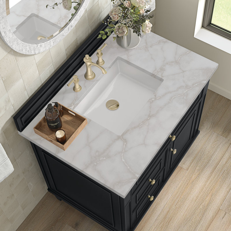 Lorelai 36'' W Single Vanity, Victorian Silver, Black Onyx, 8" Widespread