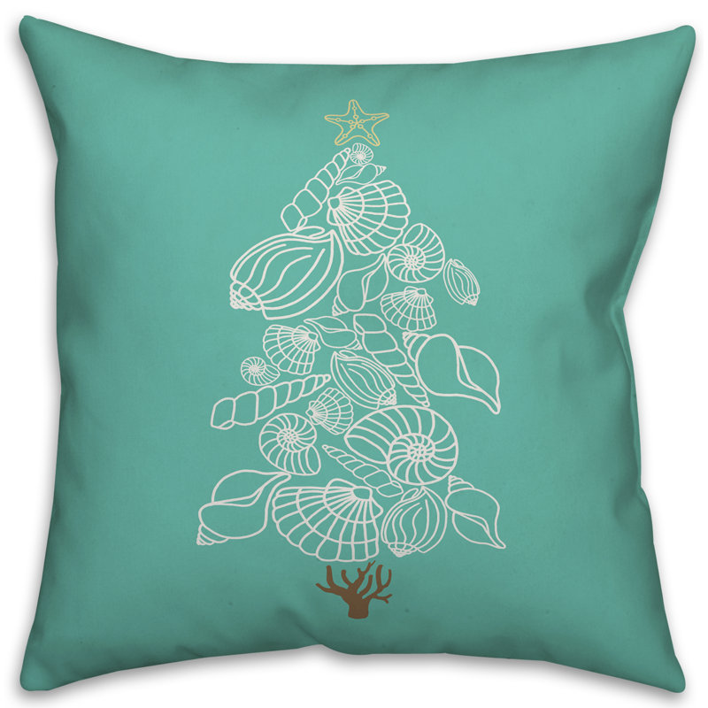  Sea Shell Christmas Tree Throw Pillow, 16" x 16"
