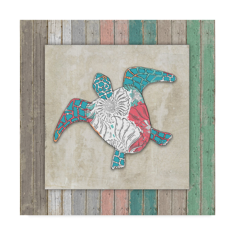 « wood frame turtle », reproduction d’impression sur toile tendue, H 14 po x l 14 po x P 2 po