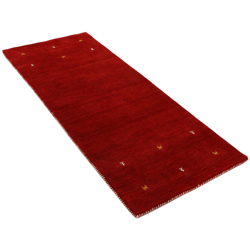 Handwoven Wool Gabbeh Uni Red Rug, Runner 80 x 350cm