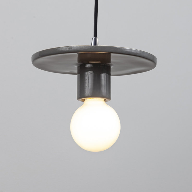 Luminaire suspendu à 1 lumière Leni, Gris brillant, Chrome poli