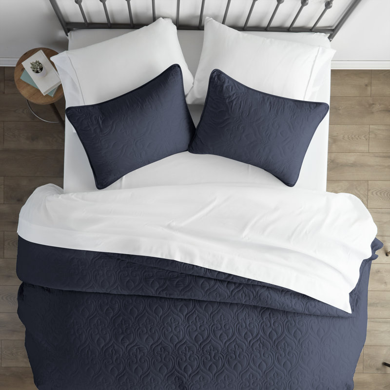 Navy Twin Microfiber Quilted Coverlet Set for Kids