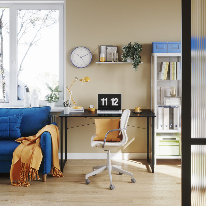 Djellona Metal Base Writing Desk, 29.13" H x 47.24" W x 18.89" D, Black/Black