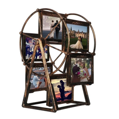 12-Photo 5-Inch Rotating Ferris Wheel Frame, Retro Embossed Design, Ideal For Decor & Gifts