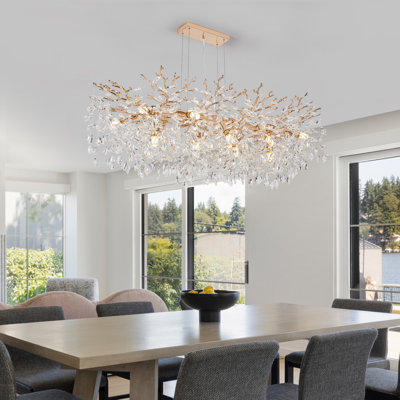 Gold Modern Tree Branch Crystal Chandelier , Contemporary Pendant Light, Adjustable Ceiling Fixture For Dining Room Kitchen Living Room Bedroom