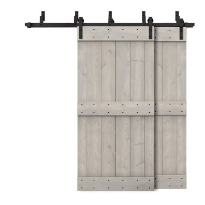 Porte de grange double à panneaux en bois teinté à panneau Mid-Bar