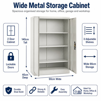 Burgoyne Metal Storage Cabinet with Lock, 2 Door 3 Shelf Storage Cabinet for Home, Office ,Garage