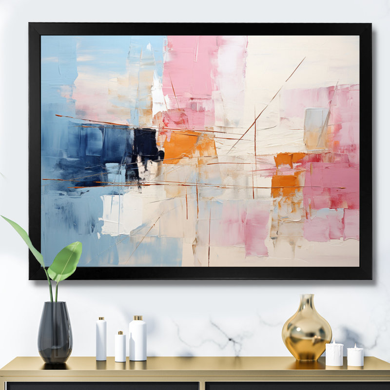 Patchwork abstrait IV sur toile, Cadre simple noir, H 16 po x l 32 po x P 1 po
