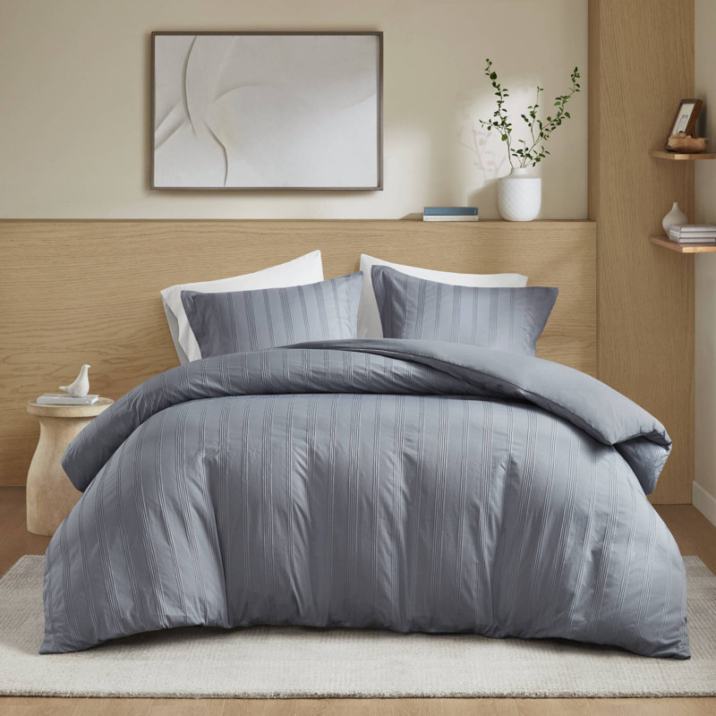 Ensemble de literie pour très grand lit 3 pièces durable, rayures en polyester, style chambre à coucher moderne