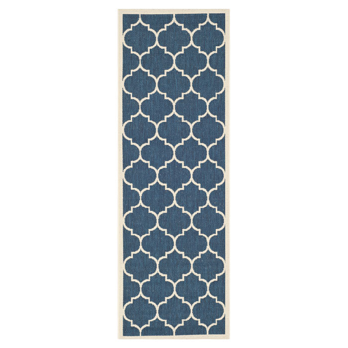 Navy and Beige Square Synthetic Outdoor Area Rug