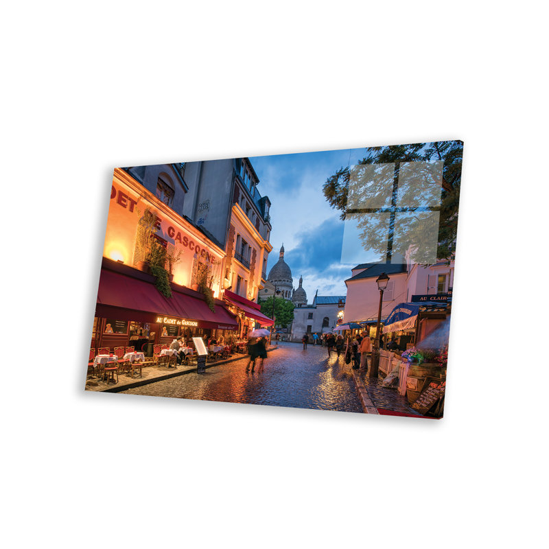 Rues de Montmartre la nuit, Paris, France, Acrylique, H 16 po x l 24 po x P 0,25 po