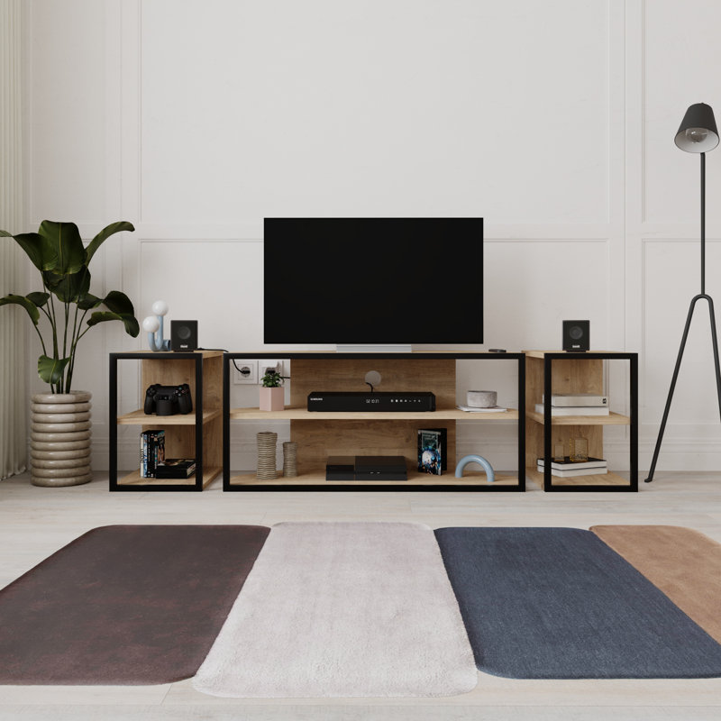 Echo TV Unit 3-Piece Set with 2 Side Tables Versatile Design for Living Rooms, Sapphire Oak